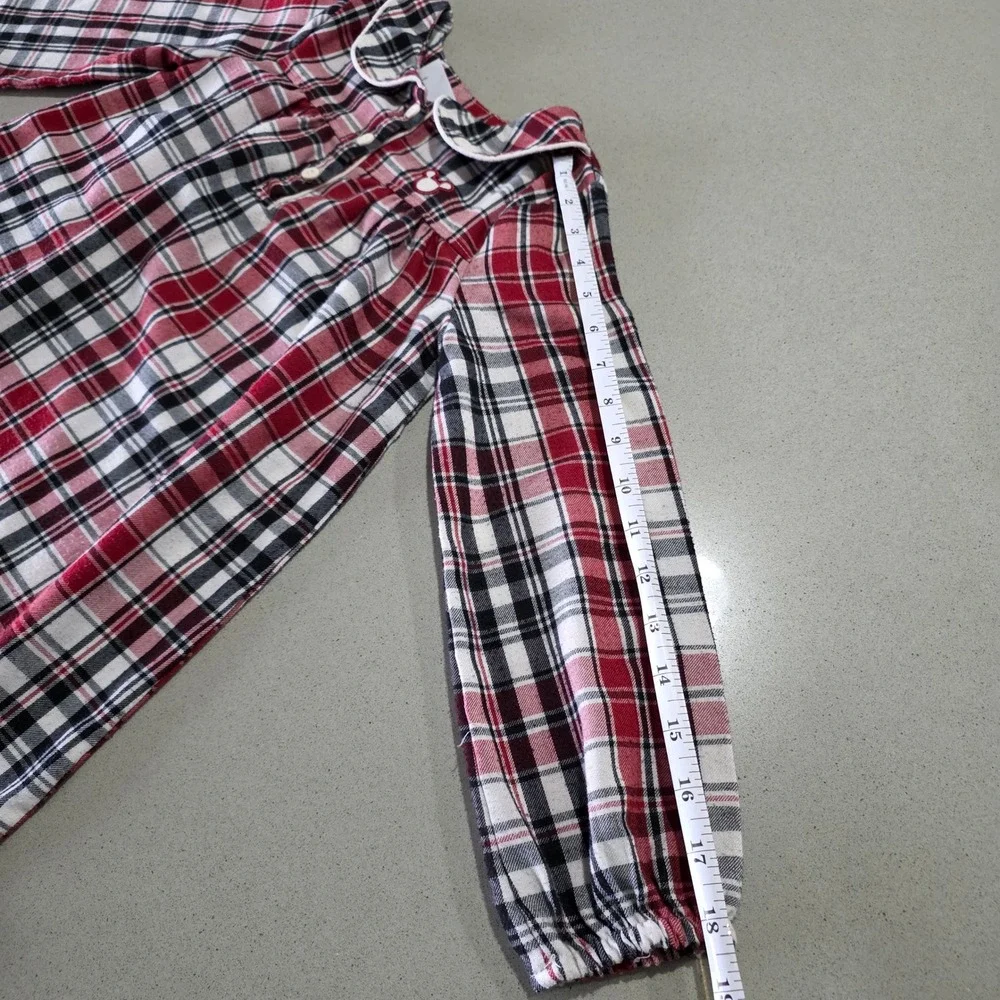 Disney‎ Kids Red Plaid Mickey Mouse Nightgown Collar Ruffle Hem Size 5/6 - Picture 7 of 9
